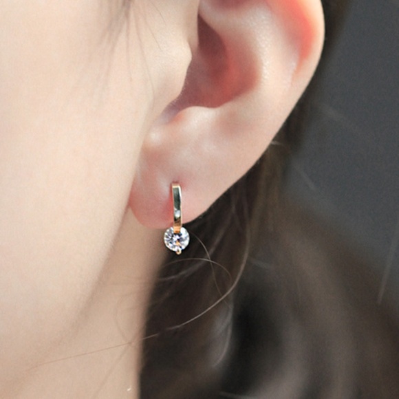 Sterling Silver Simulated Diamond Drop Bar Gold Earrings - Picture 2 of 6